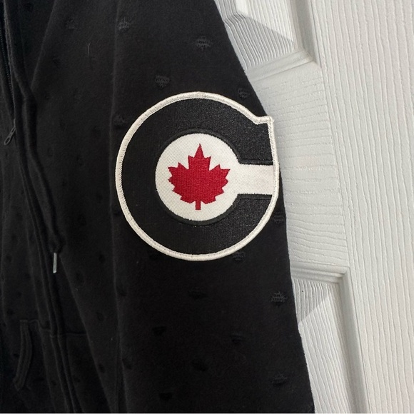 Size XS Vintage HBC Hudson Bay Olympic Black Polka Dot Hoodie Sweatshirt - Picture 5 of 6